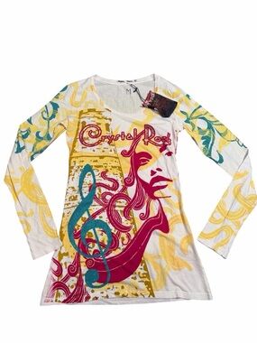 Crystal Rock Y2K Longline Tunic Top Medium Limited Edition NWT Rhinestone